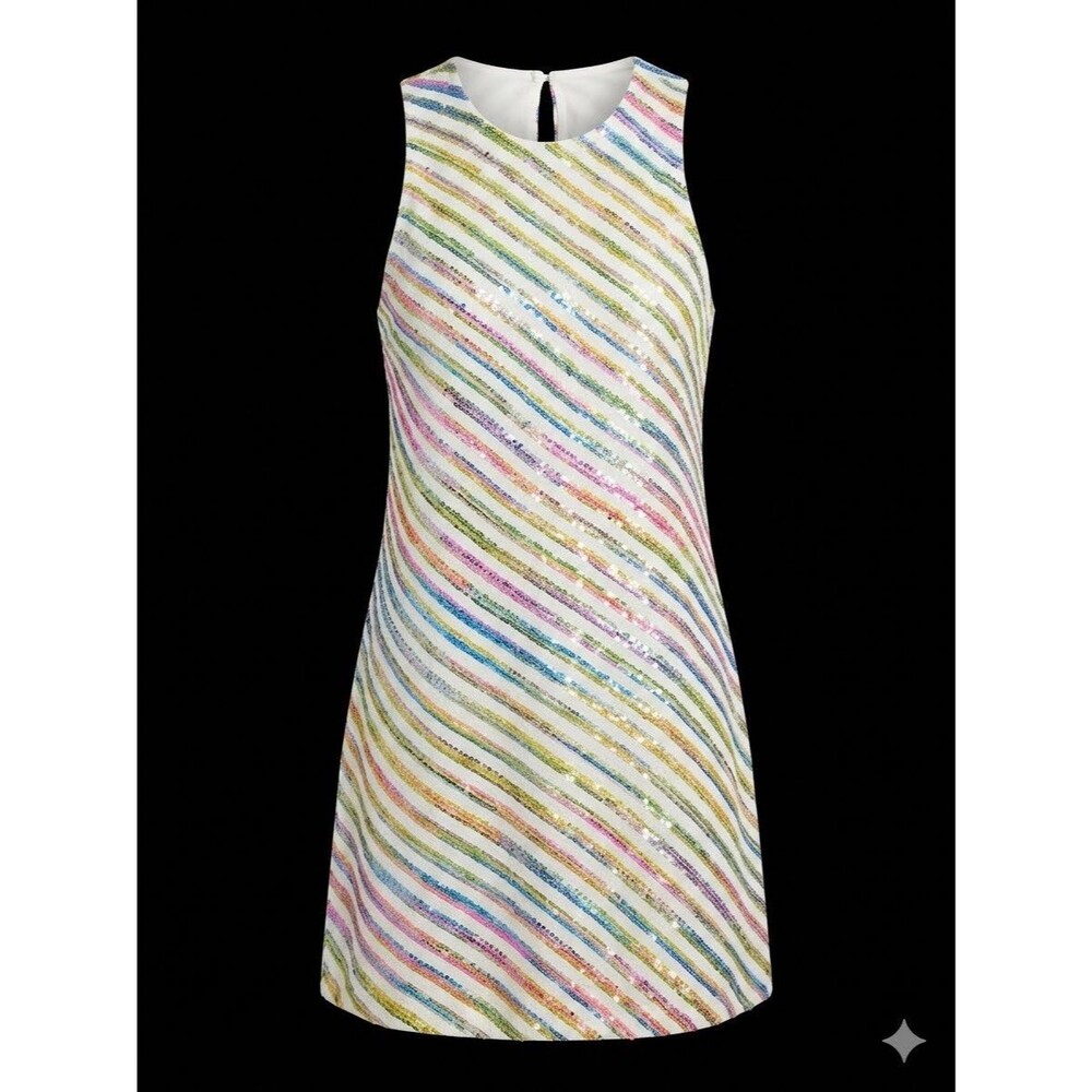 Lou & Grey Multi-Color Pastel Striped Textured Sleeveless Dress Women's M Cotton